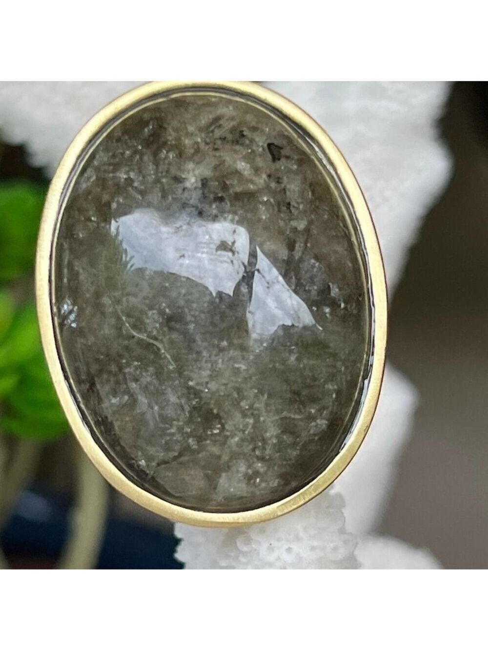Smoky Gray Cabochon Sheila Fajl GLOW Masterpiece Statement Cocktail Ring
